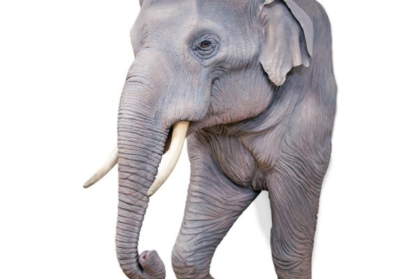 Figura de elefante, vista de tres cuartos.